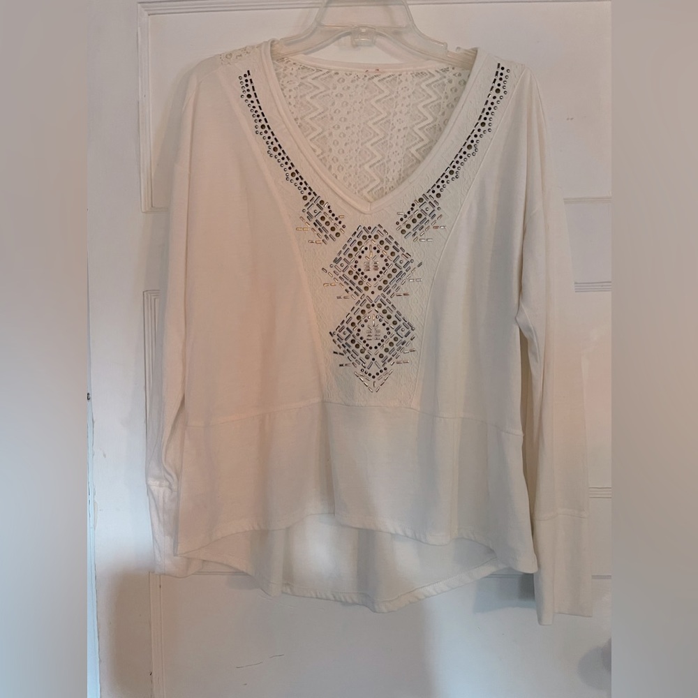 Long sleeved white embellished shirt